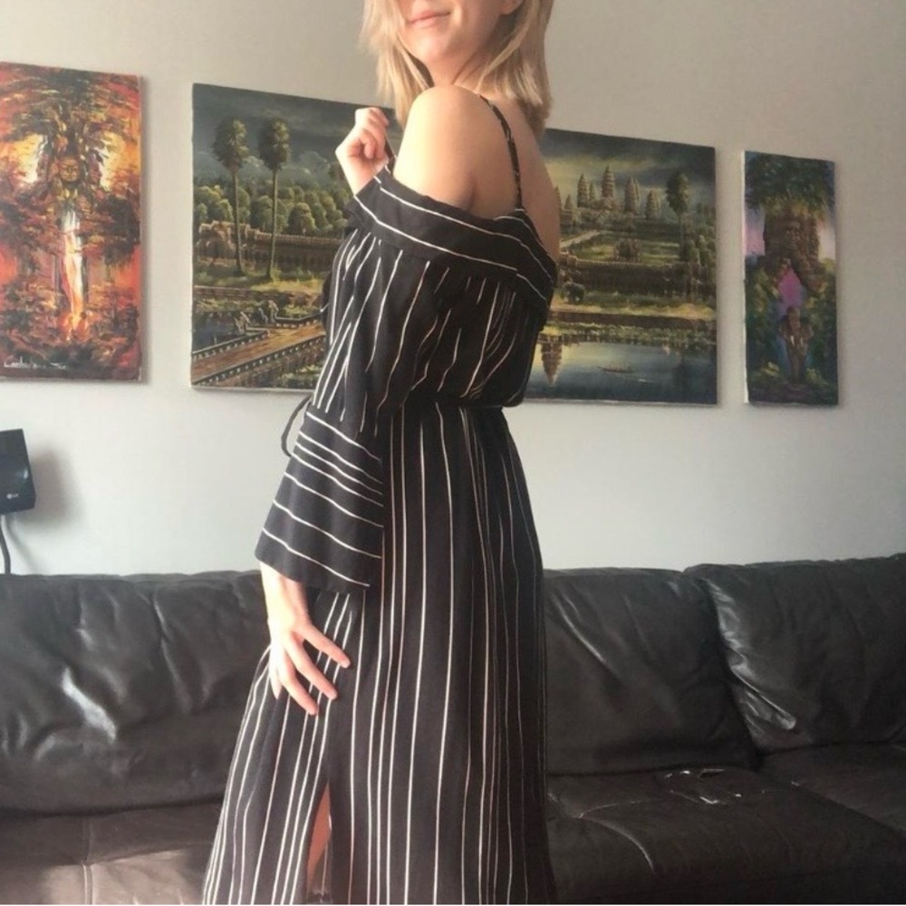 Bardot Black and White Striped Long Sleeve Dress